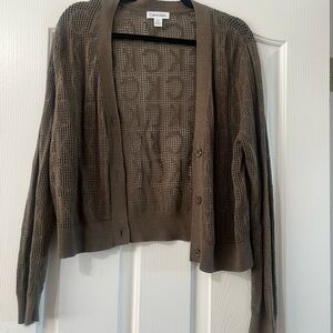 Calvin Klein Women's Open-Knit Cardigan in Olive Green